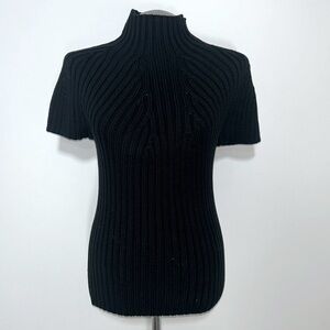 Michael Kors Mock Neck Short Sleeve Chunky Black Pullover Sweater Size S
